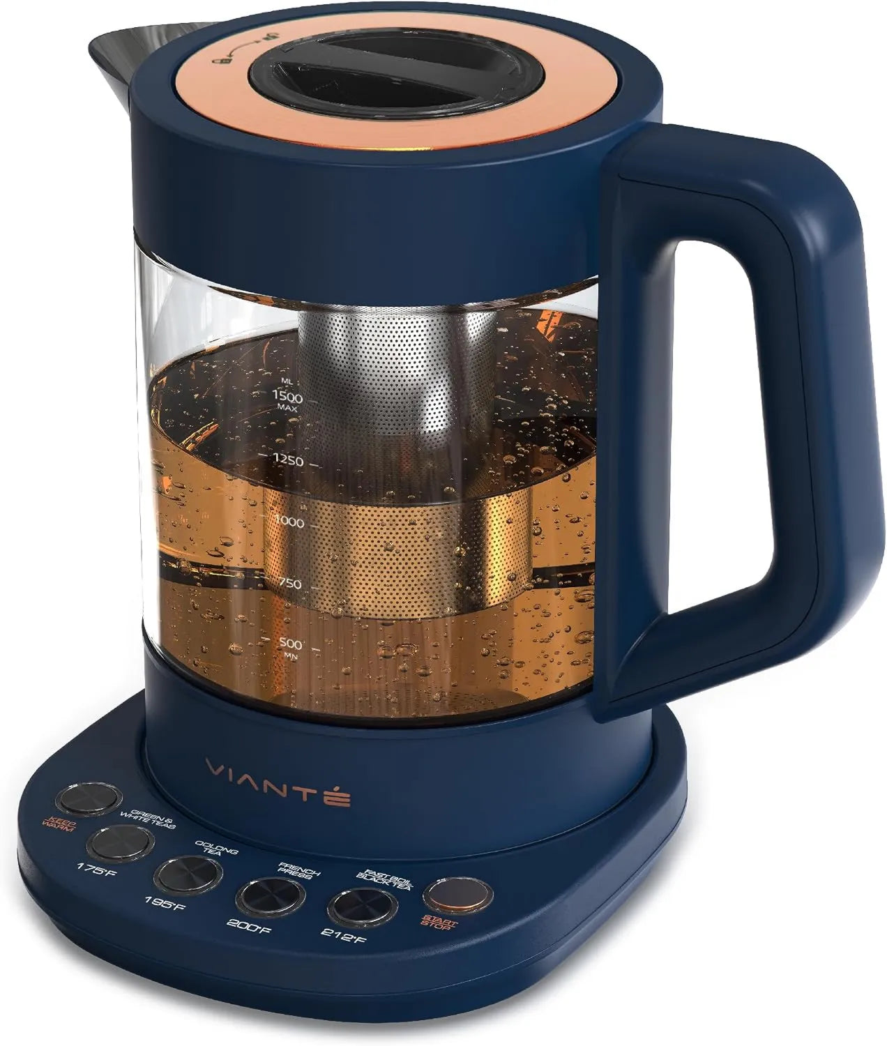 Hervidor eléctrico, 1.5 Litros, Vianté con Infusor para Té en Hojas Sueltas, Hervidor Caliente con Control de Temperatura y Apagado Automático