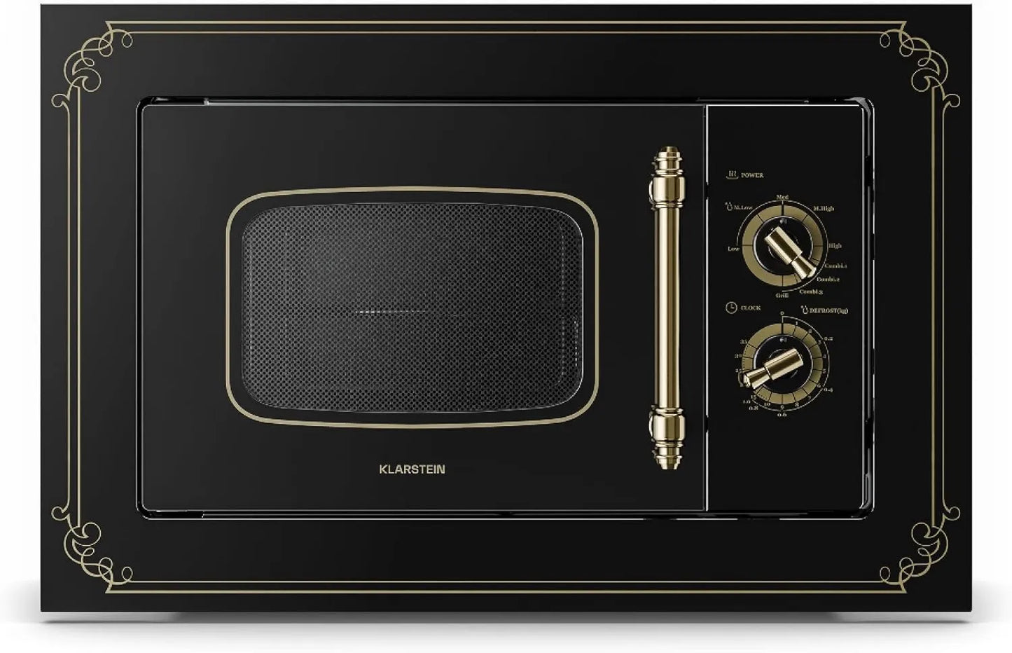 Klarstein horno microondas, 20 Litros, 800 W, 1000 W, Acero Inoxidable, función grill, Victoria 20 Microondas Retro Diseño, Incluye Marco de Montaje