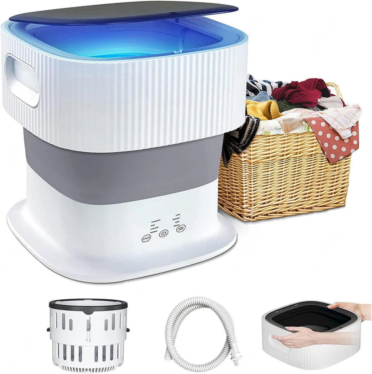 Lavadora, 9L, diseño plegable, Carga Superior con Centrifugado, Entrada y Salida de Agua Automática