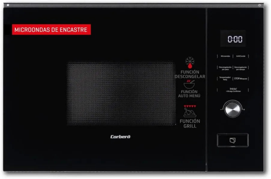 Corbero CMICM20GLNINTEG horno microondas, control programable, función grill, 20L, 800W, 95 min, 255 mm, 5 Niveles, Microondas Integrado, Potencia