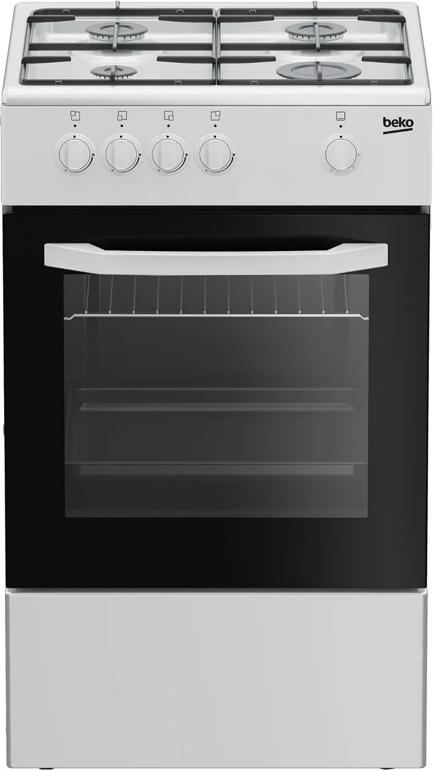 Beko CSG42001FW placa de gas, 50 x 50, 85,0 x 50,0 x 50,0, 4 quemadores, cocina de gas + placa con de gas y parrillas, control mecánico, color blanco