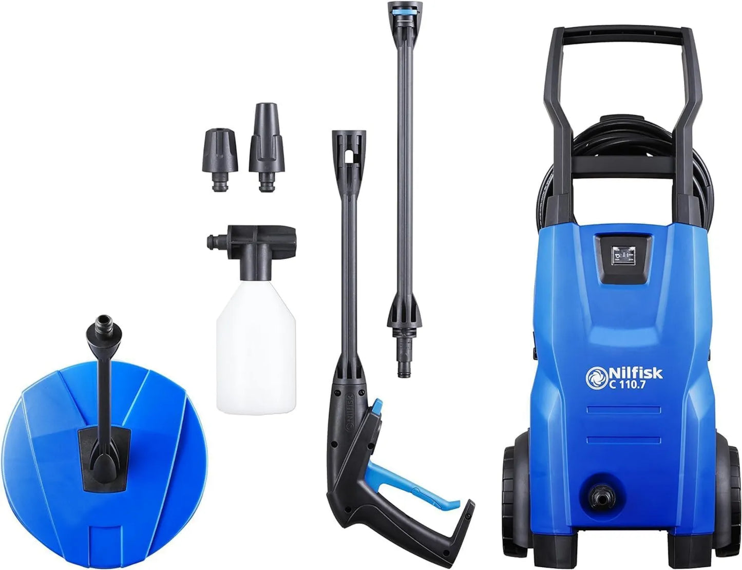 Hidrolimpiadora C 110, 1400 W, Alta Presión Bares, Mini Limpiadora + Pulverizador de Espuma + Limpiador de Patios Compact