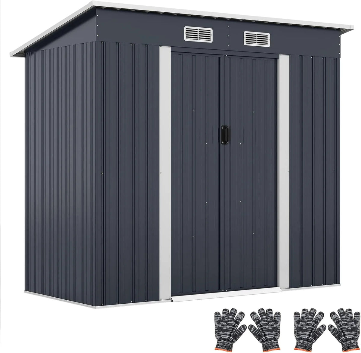 Cobertizo de jardín, 213 x 112 x 186 cm, Jardín Exterior, Caseta de Almacenamiento Exterior, Casa de Herramientas de Jardín con Techo Inclinado