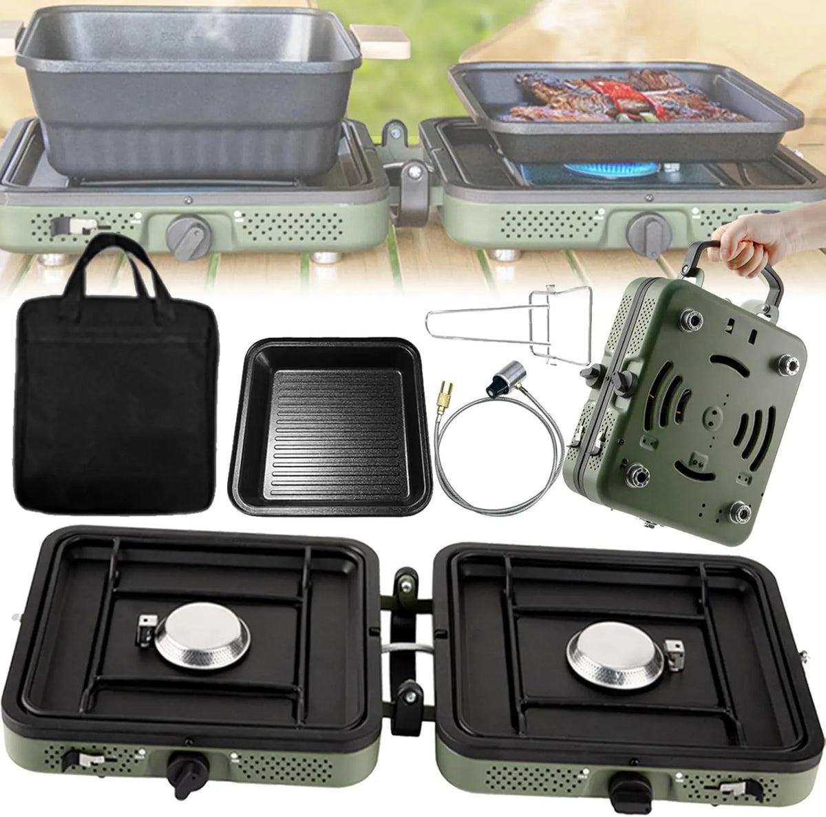 Estufa De Camping, 14400 W, 2 Quemadores, diseño plegable, ajuste regulable, Sin Tanque De Gas