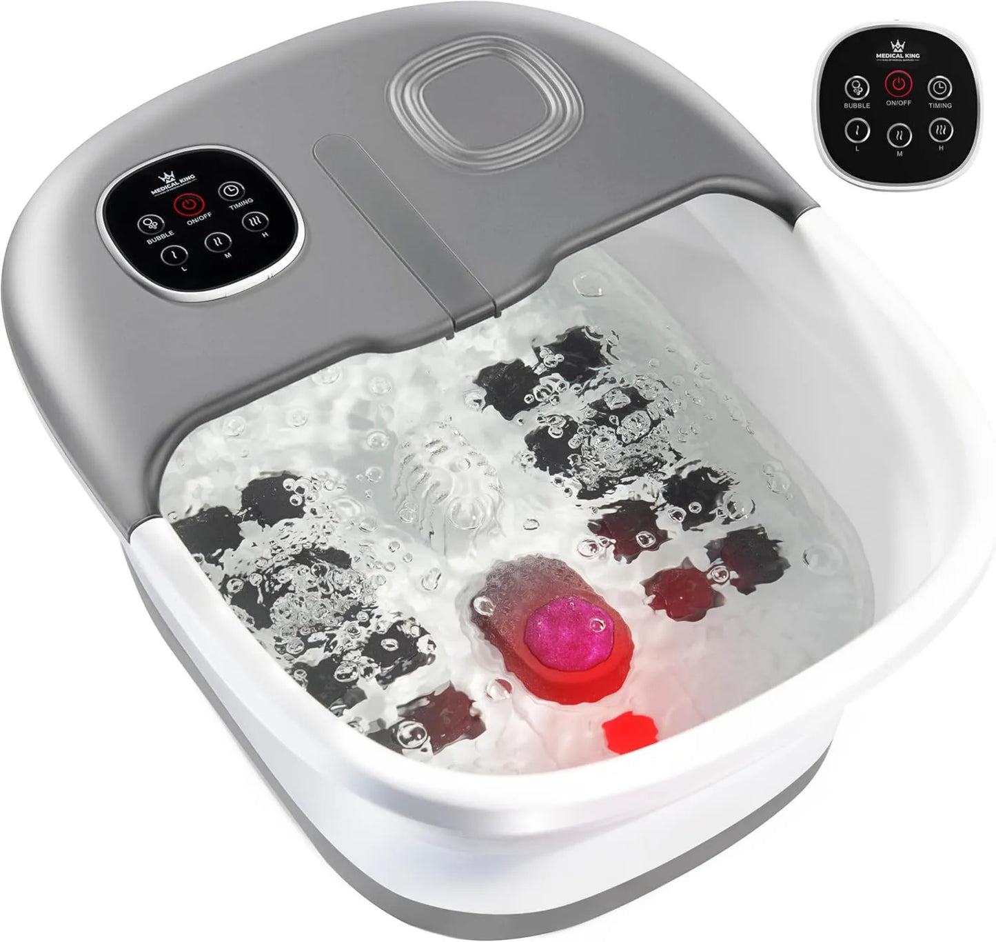 Masajeador, diseño plegable, mando a distancia, king Foot Spa con Calor, Masaje y Chorros Incluye Control Remoto, un de Pies con Piedra Pómez Plegable