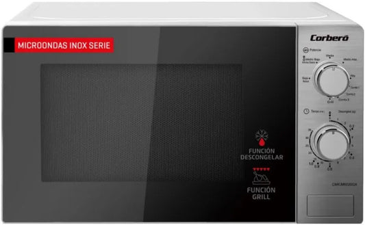 Corbero CMICM6020GX horno microondas, control programable, función grill, 700W, 20L, 26x44x34, 9 Niveles, Gratinar y Asar, Potencia, Plato Giratorio