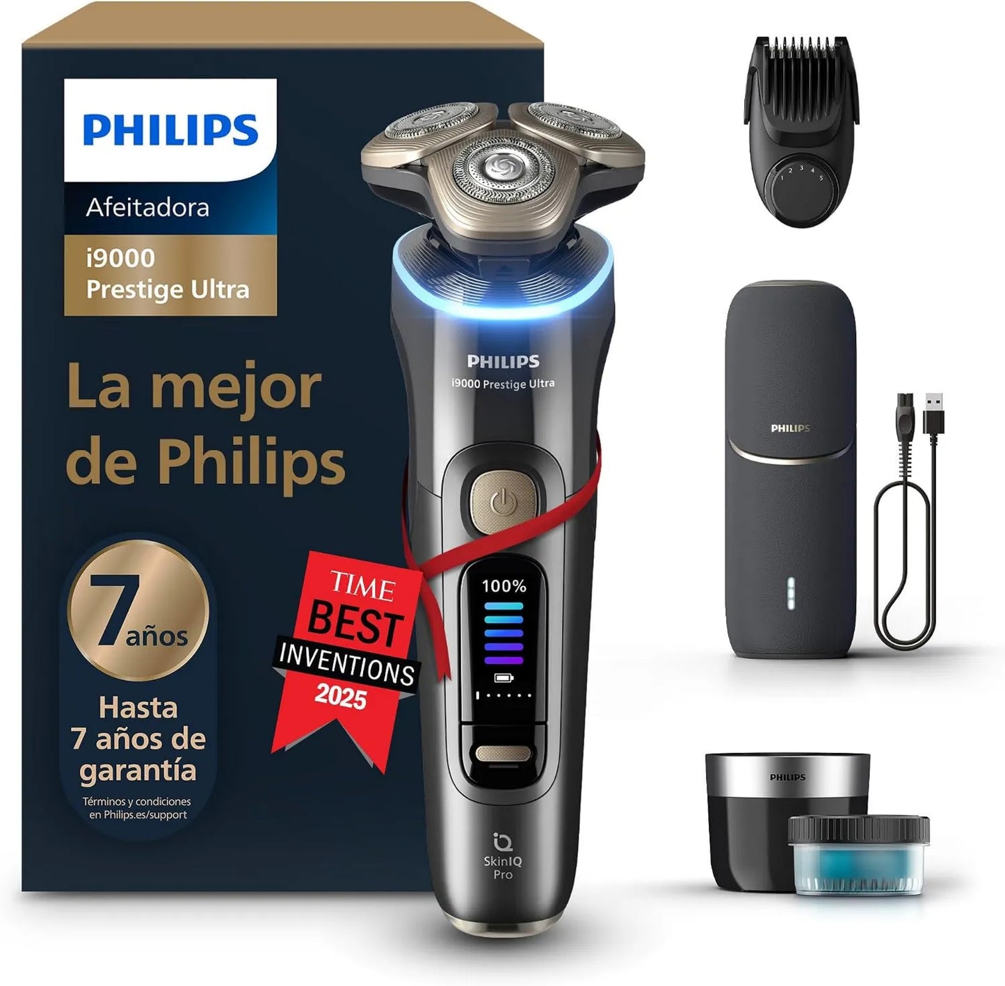 Philips XP9402/46, i9000 Prestige Ultra, Afeitadora Eléctrica para Hombres, Afeitado en Seco y Húmedo, Tecnología SkinIQ Pro, Centro de Limpieza