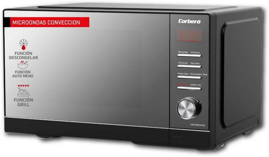 Corbero CMICM9023DCB horno microondas, acero inoxidable, función grill, 23L, 900W, 6 Niveles, Microondas de Convección, Potencia, Menú Automático