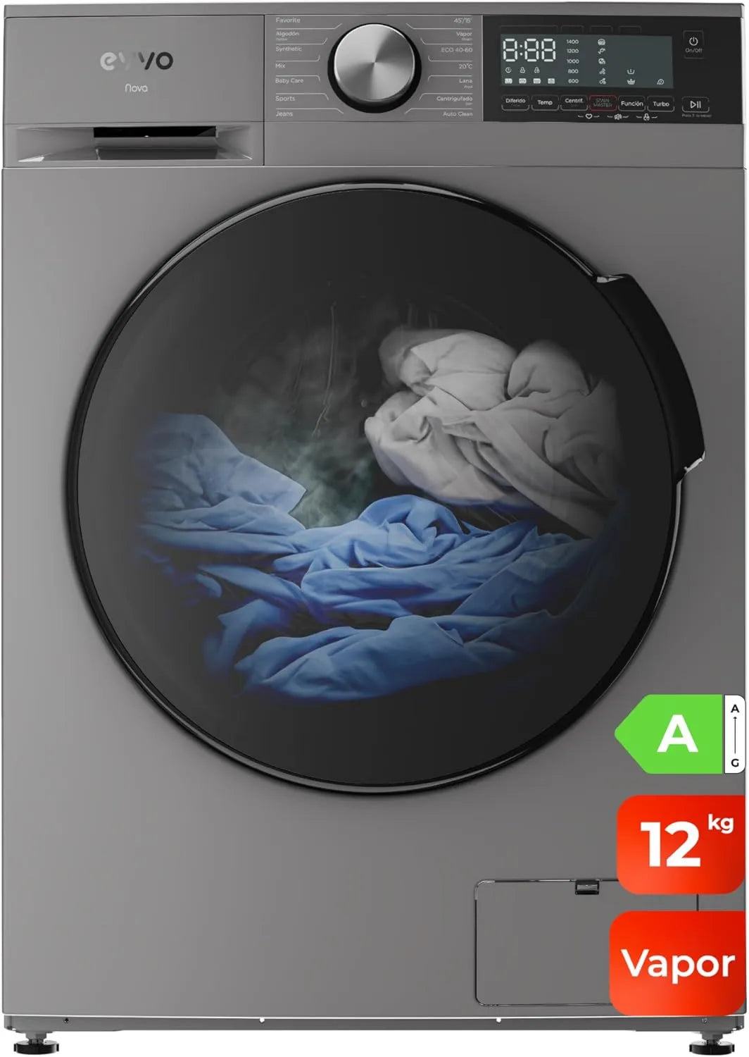 Lavadora, 12 kg, 1350 rpm, 14 programas, carga frontal Nova 12, Clase energética A, motor Inverter, tambor diamante ePROTECT, Función vapor Steam Wash