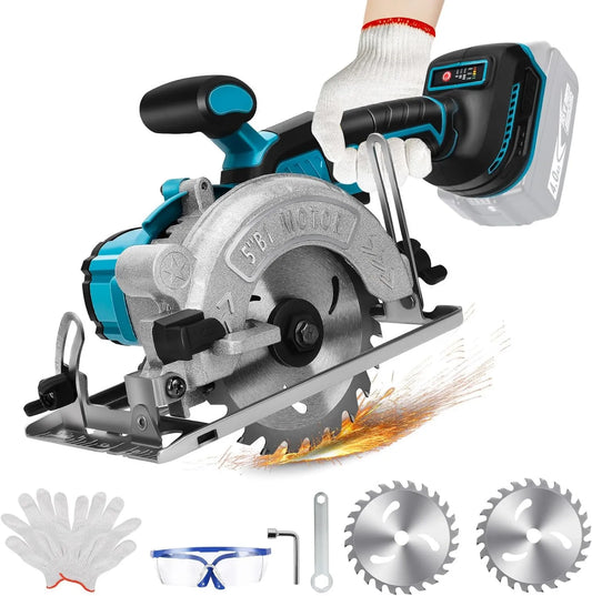 Sierra circular, 18 V, 6200 rpm, 125 mm, con batería para batería de litio, mini sin escobillas, mano con 2 hojas, con corte diagonal