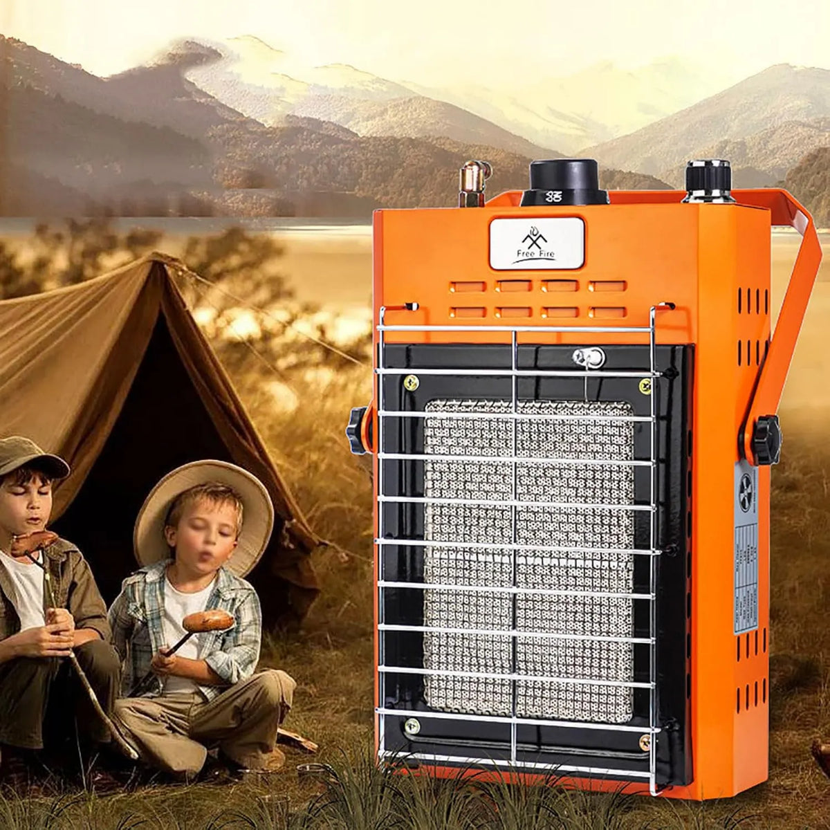 Calefactor portátil de gas, portátil de gas con sensor de presión apagado para camping, viajes de esquí