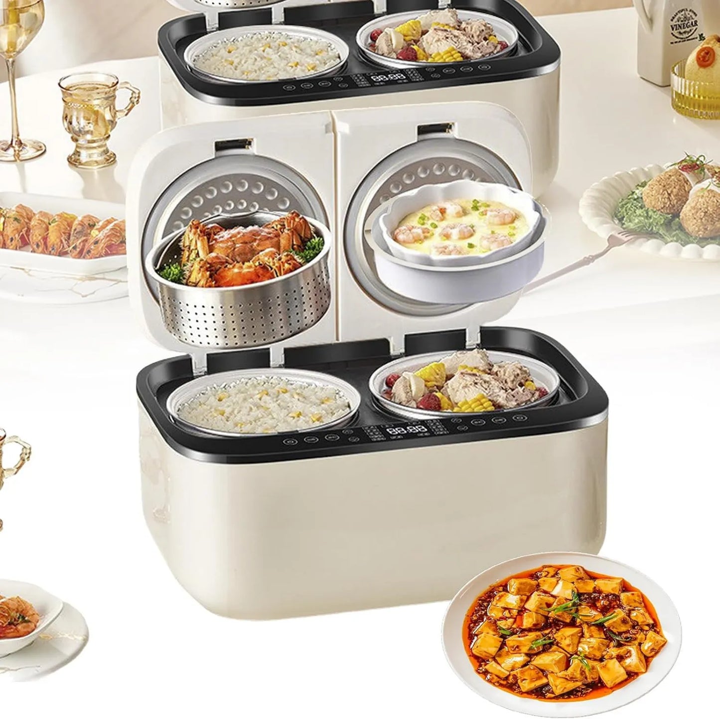 Arrocera eléctrica, 5L, Olla Arrocera Inteligente Multifuncional Eléctrica, Gran Capacidad Doble, Cocina Inteligente Integrada, Cuida Cada Ocasión
