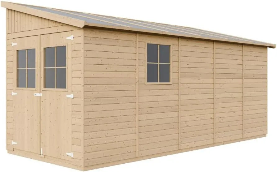 Cobertizo de jardín M341A, 10 m², Madera con Pared Lateral, H244x218x514 cm/ Cobertizo de Madera Natural, Taller de Jardinería