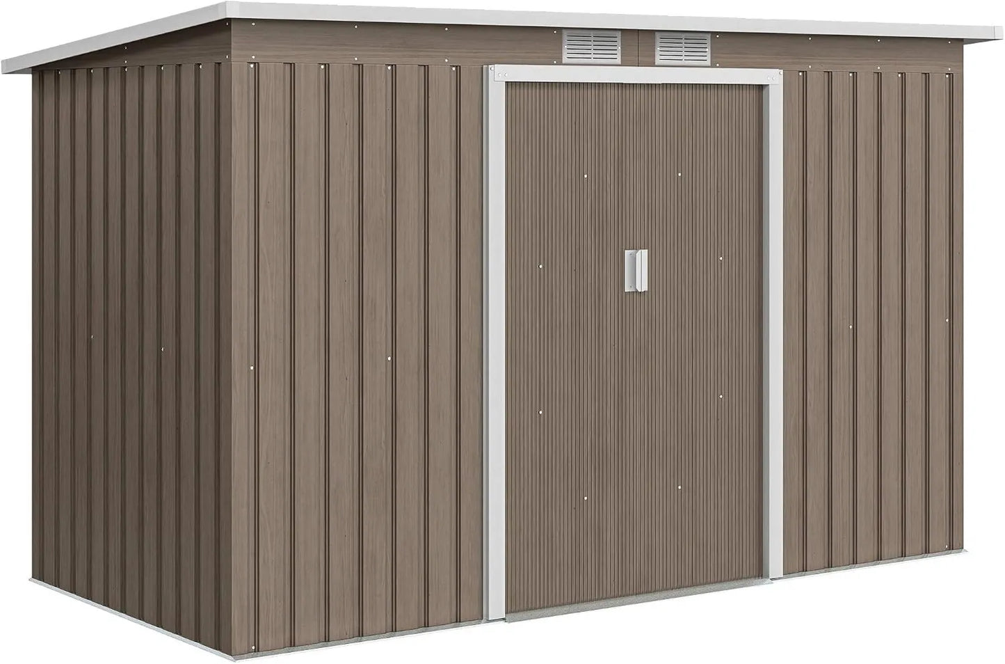 Outsunny cobertizo de jardín, 3.2 m², de Acero Galvanizado con Kit de Base, Cobertizo para Herramientas con Techo Inclinado, Efecto Madera Gris