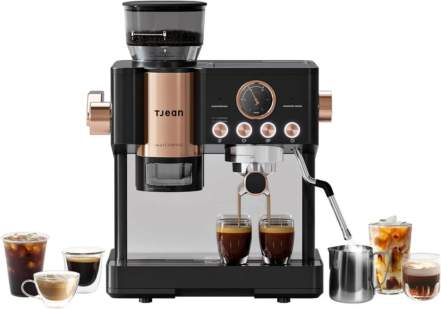 Cafetera, 20 bar, 2,8 L, Senso, Máquina portafiltro doble con molinillo y espumador de leche manual, máquina de café espresso 3 en 1, depósito de agua