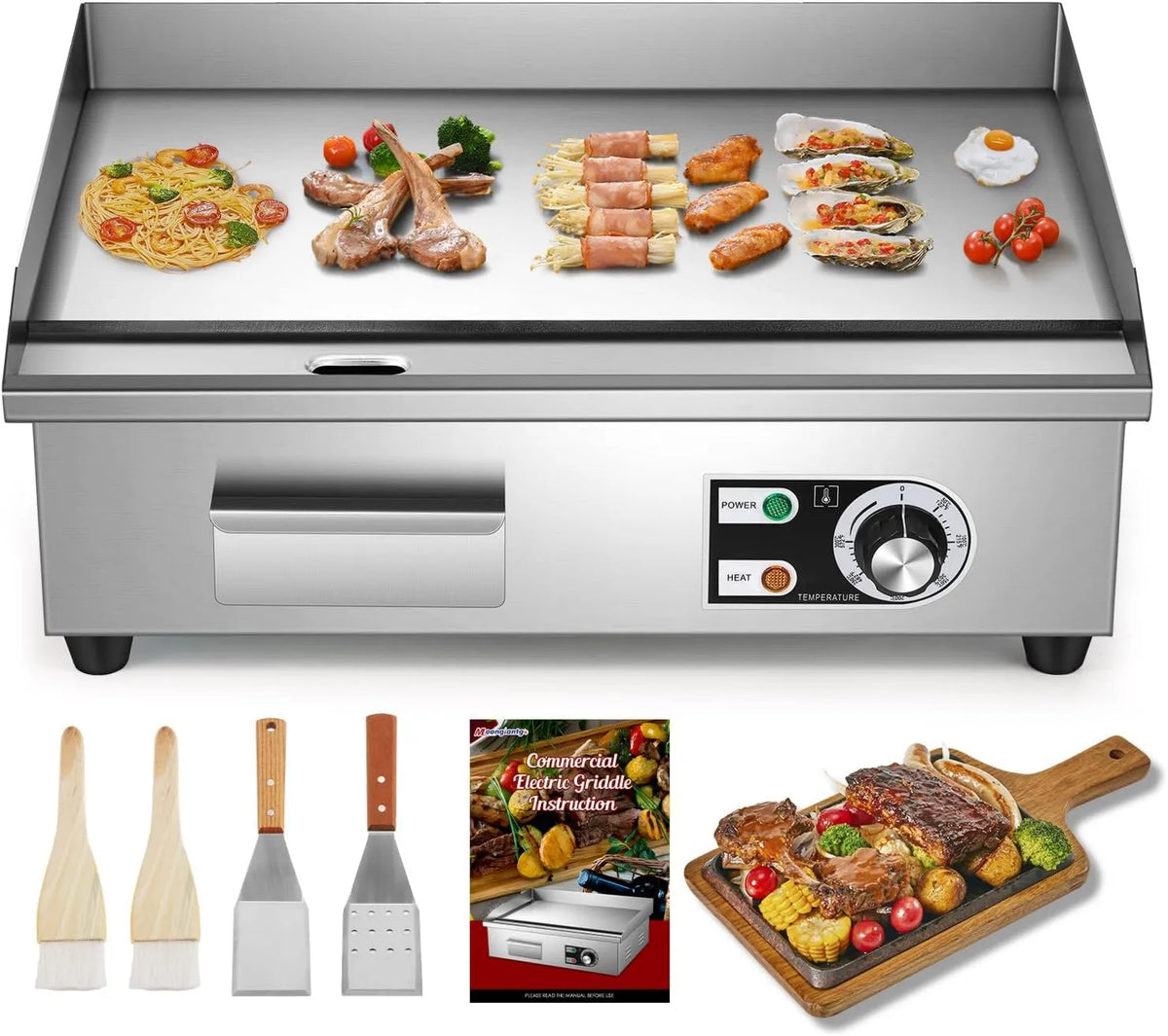 Moongiantgo Plancha Eléctrica Comercial de 22', 0-300°C, Teppanyaki Antiadherente para Restaurantes, Cocinas, revestimiento antiadherente