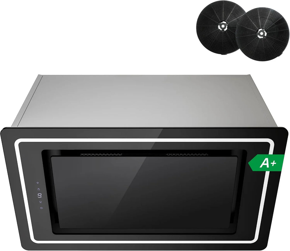 Campana extractora, 450 m³/h, 52 cm, 9 Velocidades, Extractora Empotrada Negra, Clase Energética A, Control Táctil, con Filtro de Carbón Activo