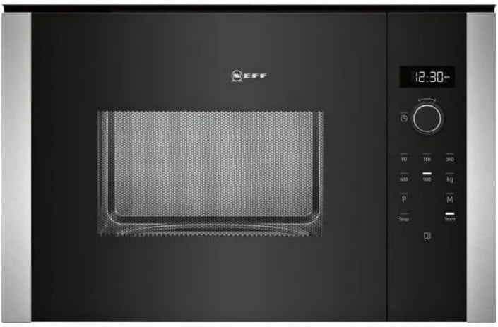 NEFF HLAWD53N0 horno microondas, 25 litros, 900 W, Microondas empotrado, Microondas integrado en acero inoxidable y negro, Clase de energía B