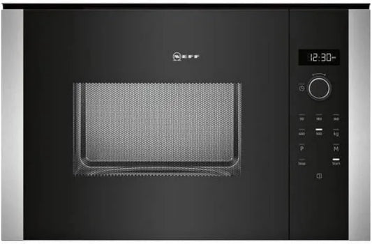 NEFF HLAWD53N0 horno microondas, 25 litros, 900 W, Microondas empotrado, Microondas integrado en acero inoxidable y negro, Clase de energía B