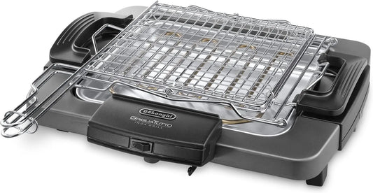 De'Longhi BQ60 parrilla eléctrica, Barbacoa Eléctrica con Doble Parrilla y Plancha, Mango Aislado, Doble Rotación, Bandeja de Goteo, Limpieza Fácil