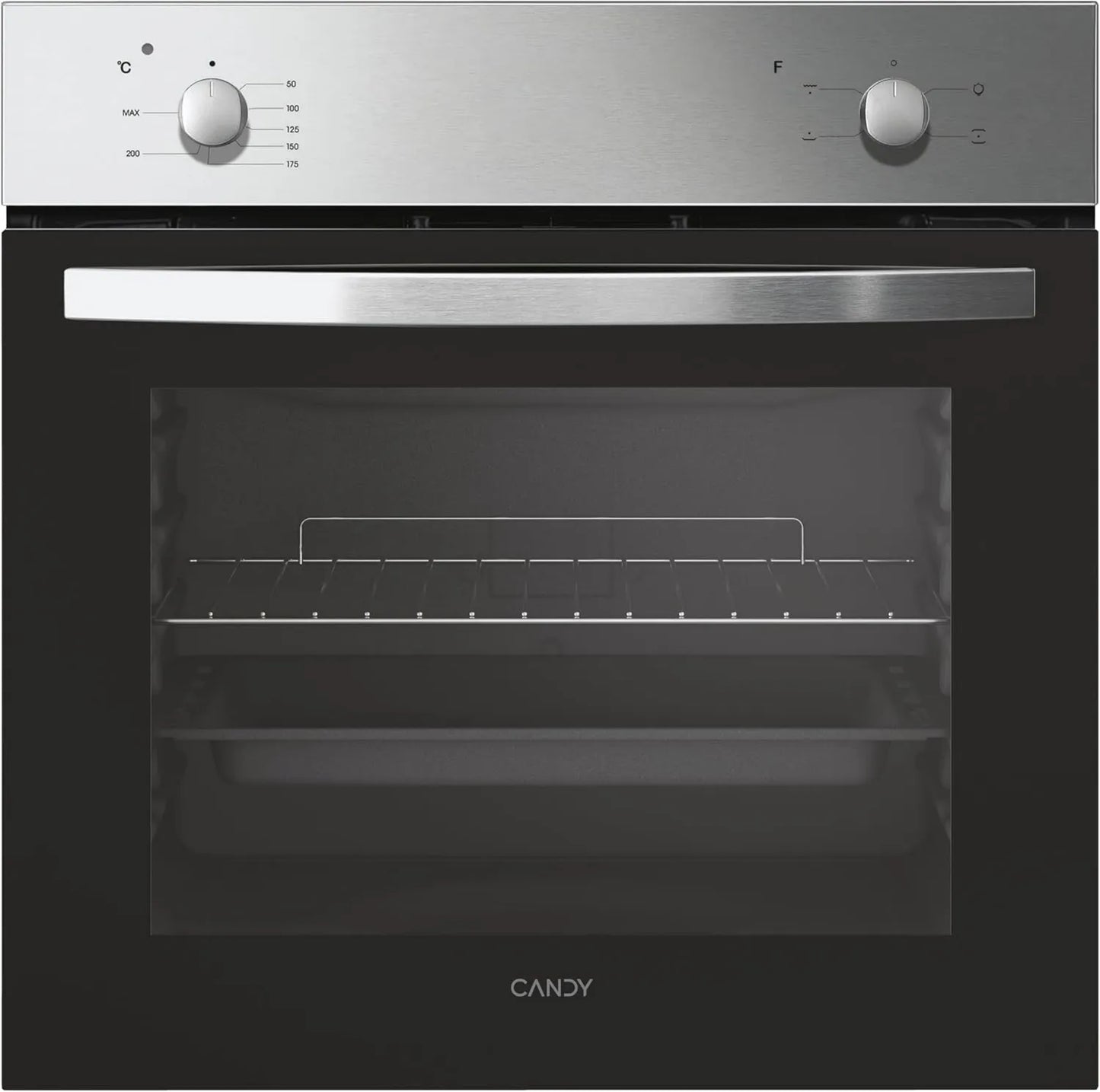 Candy FCS 100 horno eléctrico, Acero Inoxidable, 70L, Ventilador de Enfriamiento, Limpieza con Agua, 2 Controles Mecánicos