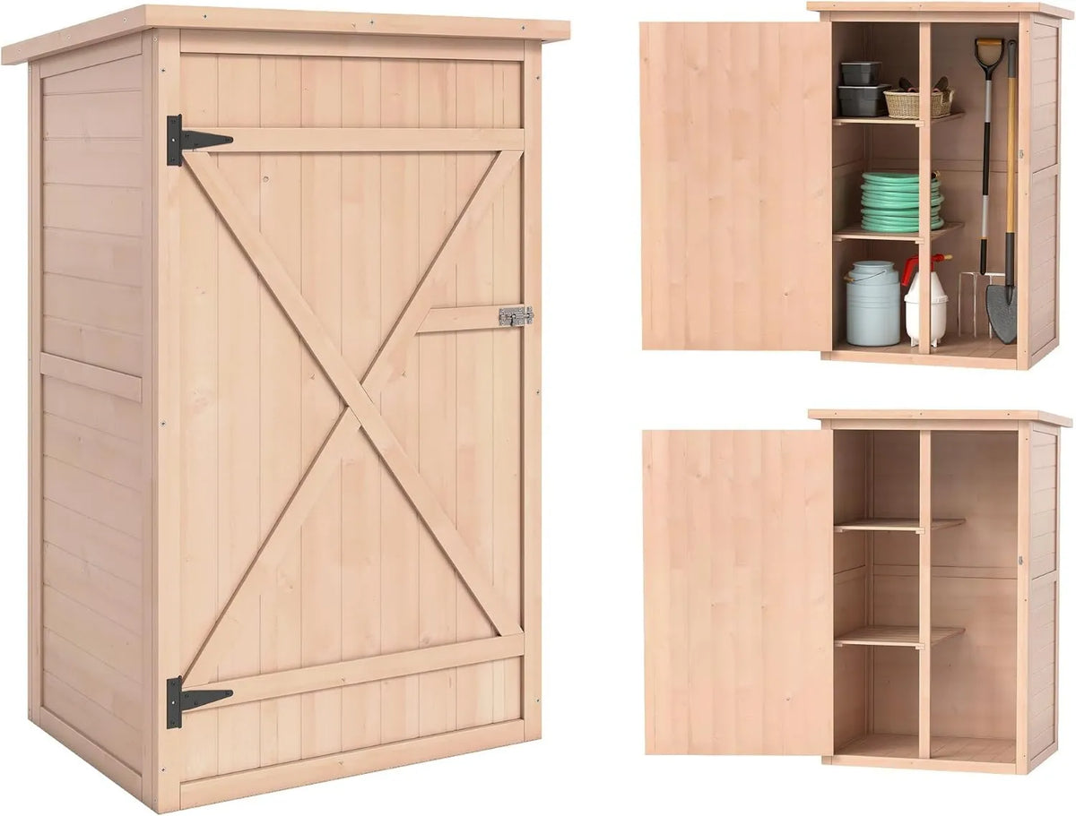Outsunny cobertizo de jardín, 75 x 56 x 115 cm, Madera, Armario Exterior para Herramientas con 3 Estantes Internos, Puerta con Cerrojo y Techo Natural