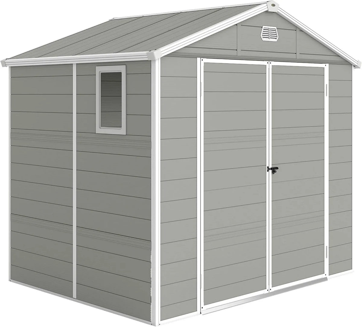 Outsunny cobertizo de jardín, 4,1 m², 240 x 190 x 228 cm, Caseta con Techo a Dos Aguas, Caseta de Plástico con Cerradura, Puerta de Ventilación