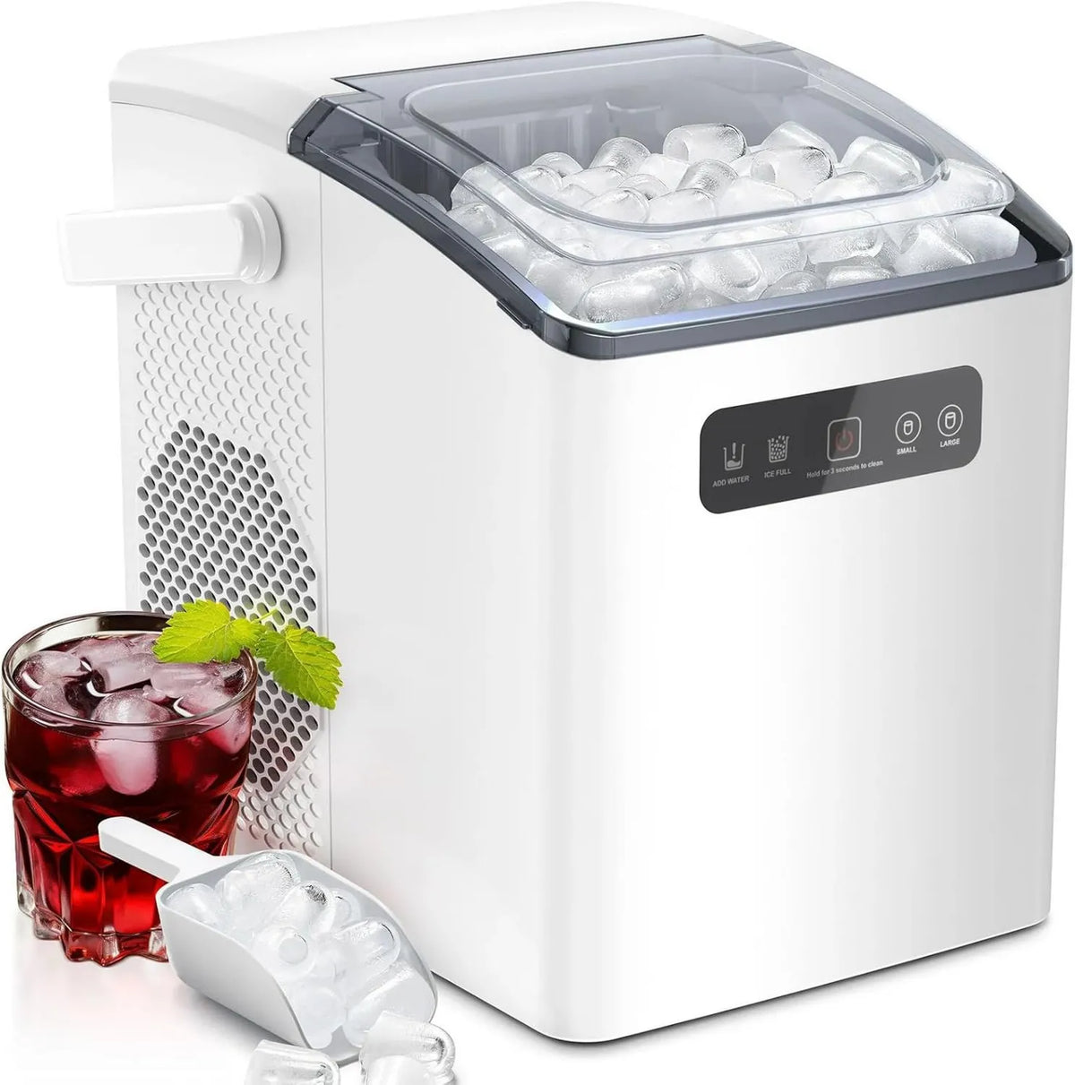 Máquina de hielo, 12 Kg, 6 Minutos, En Forma De Bala Totalmente Automática, con Pala para Hielo, 8 Cubitos Listos En, Autolimpiable Y Silenciosa