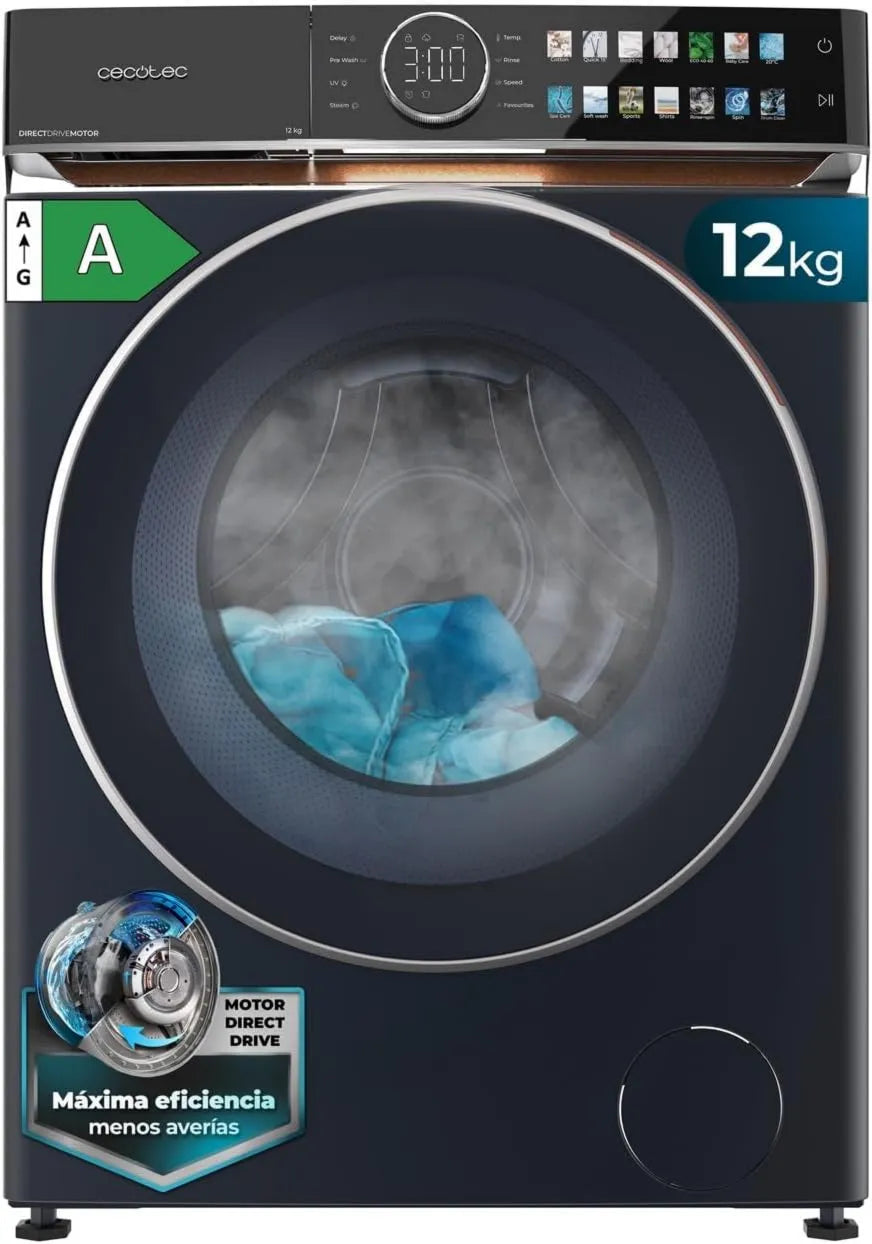 Cecotec 12980 lavadora, funcionamiento eficiente, función de vapor, 1400RPM, Bolero DressCode Direct Drive Azul A, Motor Direct Drive, Bajo Consumo