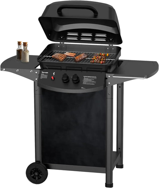 Horno eléctrico, 6000W, 103.85cm, 2 quemadores, barbacoa de gas, estante plegable para lat, diseño plegable, con ruedas