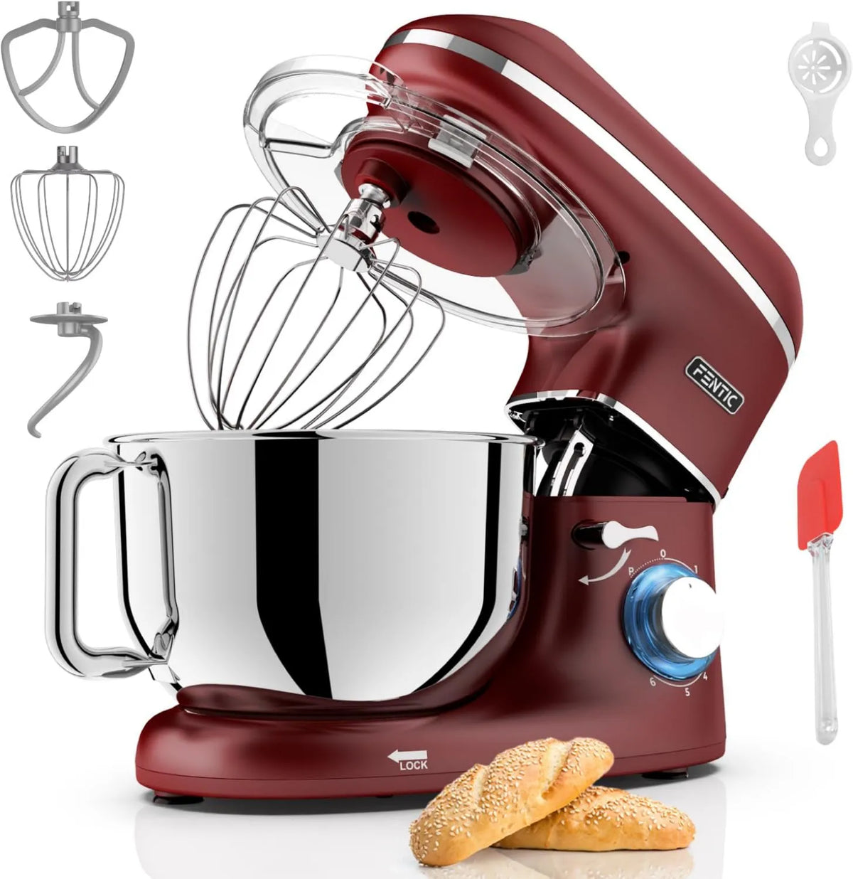Amasadora de cocina, 2000W, 6.2L, Con Bol para Hornear, Amasadora Reposteria Con Batidor, gancho amasador y gancho para mezclar