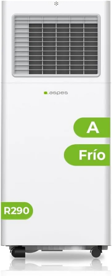 Aire acondicionado AAAP900F, control programable, mando a distancia, 9000 BTU, Portátil Aspes, Solo Frío, Pantalla Táctil LED, Control Remoto