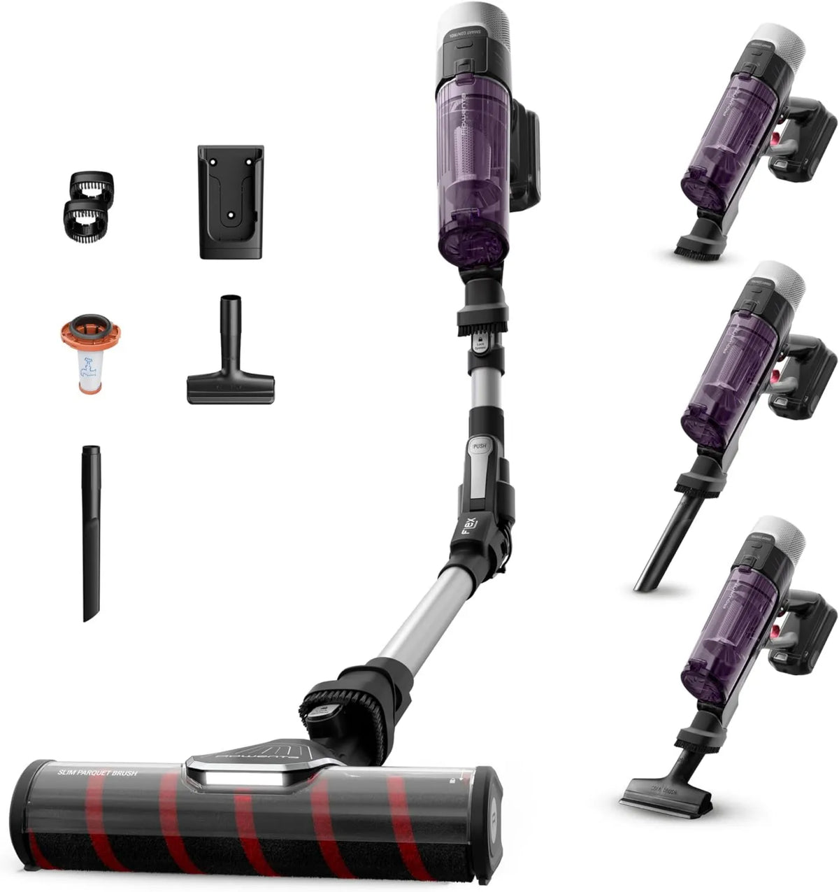 Rowenta RH2047WO aspiradora escoba, 100 W, 45 Minutos, X-Force Flex 9.60 Allergy Parquet, sin cable, Cepillo para Suelos Duros y Bordes