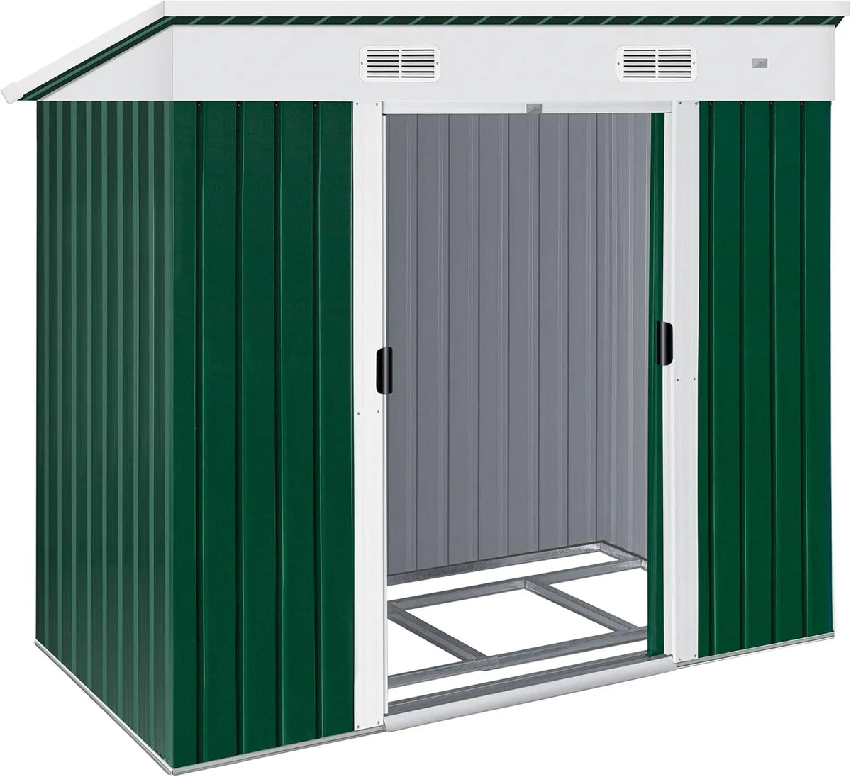Cobertizo de jardín, 196 x 122 x 180 cm, L Metal 3.4 m3 con cimientos, 2x puerta corredera y cimiento, cobertizo de herramientas, ropero de jardín