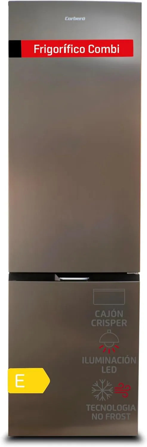 Corbero CCH200533NFX frigorífico combi, 326L, 201 cm, No Frost, motor Inverter, Acero Inoxidable, ajuste regulable, iluminación LED