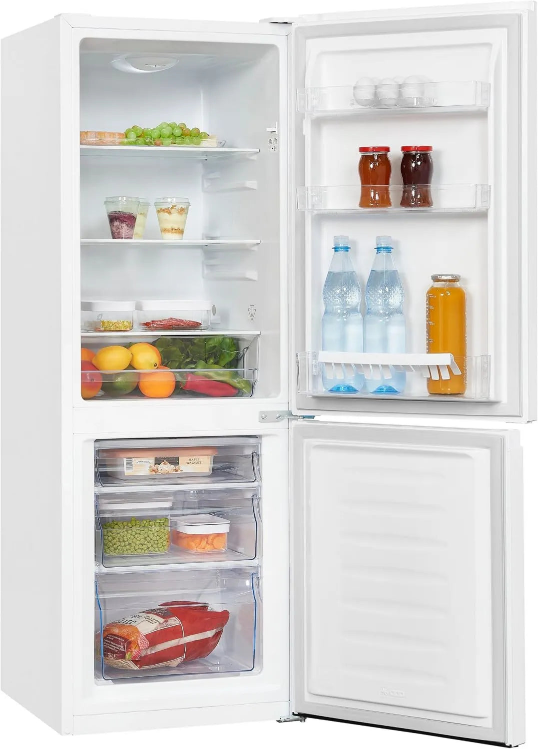 Frigorífico combi, 175L, 5 Cm, 143,5x49x56, ajuste regulable, iluminación LED, Exquisit, Cajón Verdulero, Estantes de Vidrio, Altura Ajustable