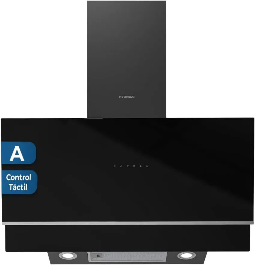 Campana extractora HCPD900AN, 253m3/h, 90 cm, 4 Velocidades, Cristal Negro, Potencia, Doble Salida, Control Táctil, Filtro Apto para Lavavajillas