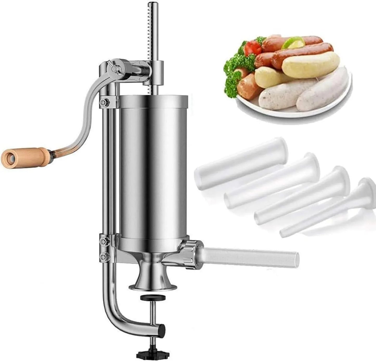 5.0 LB Embutidora de Chorizos Manual Máquina Salchichas de Acero Inoxidable Maquina Embutir Chorizo con 4 Tubos de Rellenador Capacidad