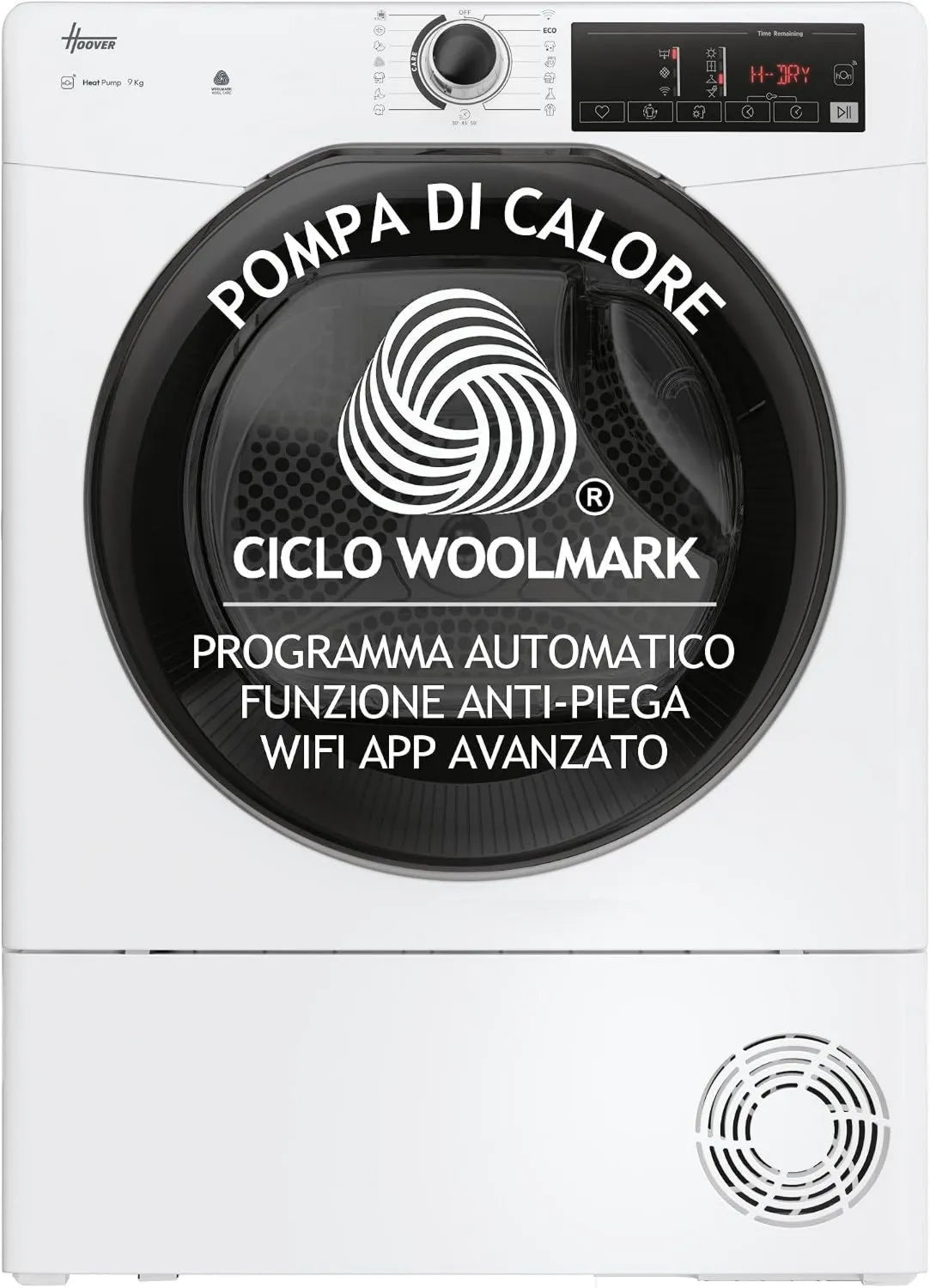 Hoover EH9N2TBE-S secadora, control WiFi, 9 kg, 85 x 60 x 58,5 cm, 16 programas, Wi-Fi, con bomba de calor, instalación libre, color blanco