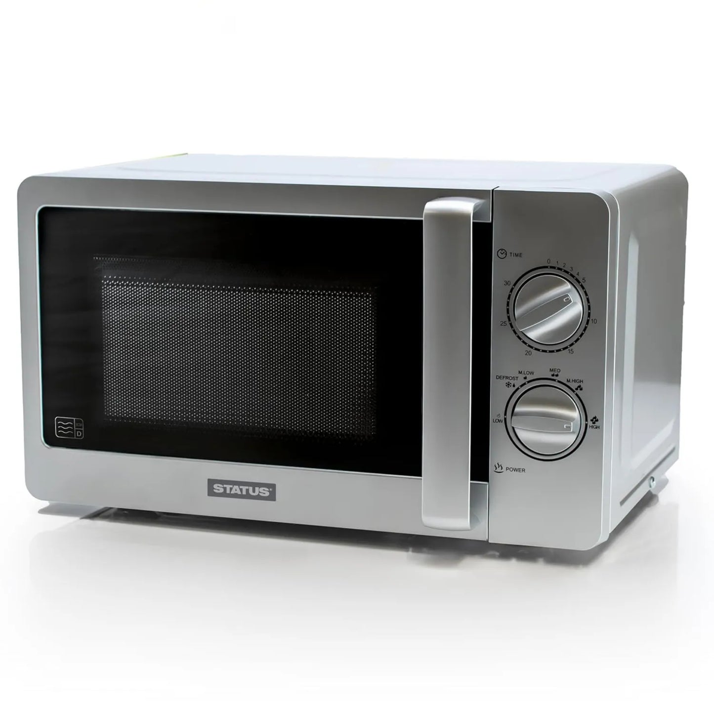 Horno microondas, 800 W, 20 L, 30 minutos, manual plateado con capacidad, 5 niveles de potencia, libre instalación, control programable