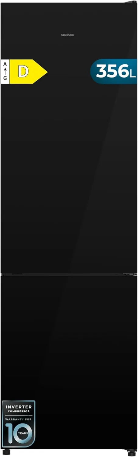 Cecotec frigorífico combi, 356L, 200 cm, 59.5 cm, Bolero 356i Cristal Negro D. Alto, Ancho, Tecnología Multi Airflow, FreshnessFlex y HumidityFlex HUB