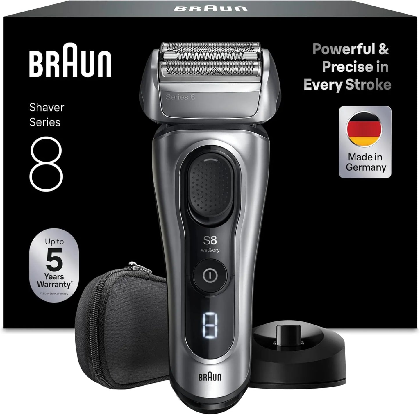 Braun 8617S, 60 Min, Series 8 Afeitadora Eléctrica para Hombre, Afeitado en Seco y Húmedo con Cabezal de Precisión y Recortador