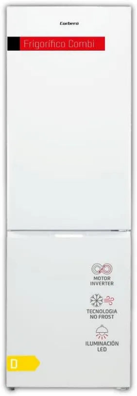 Corbero CCH200533NFW frigorífico combi, tecnología No Frost, motor Inverter, ajuste regulable, iluminación LED, 326L, 201 cm, Cajón Crisper