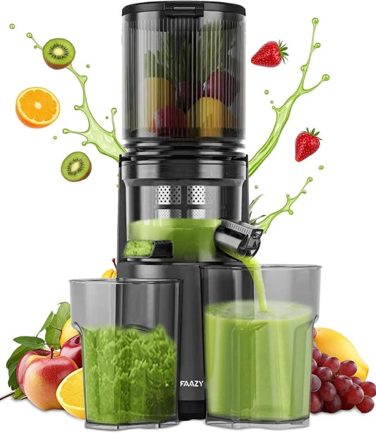 Exprimidor eléctrico, 130 mm, para verduras y frutas enteras, ancho y tubo de alimentación más grande, fácil de limpiar, lento con 2 vasos