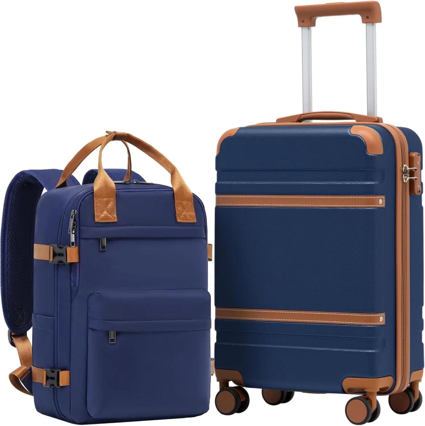 Maleta de cabina COOLIFE de 55 x 35 x 20 cm para avión Ryanair, 55 x 35 x, equipaje de mano rígido con cerradura TSA y 4 ruedas gemelas, Set 2tlg